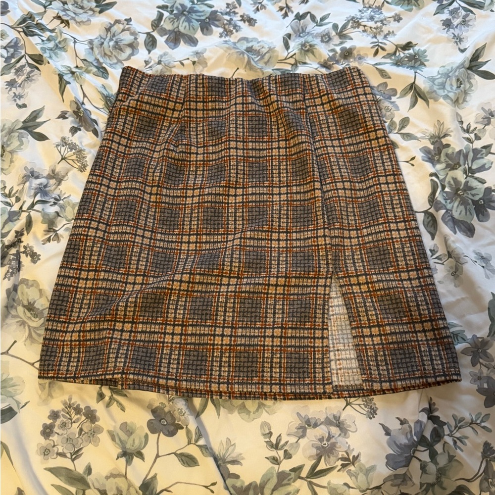 Timing Plaid Pencil Skirt - Brown and Gray